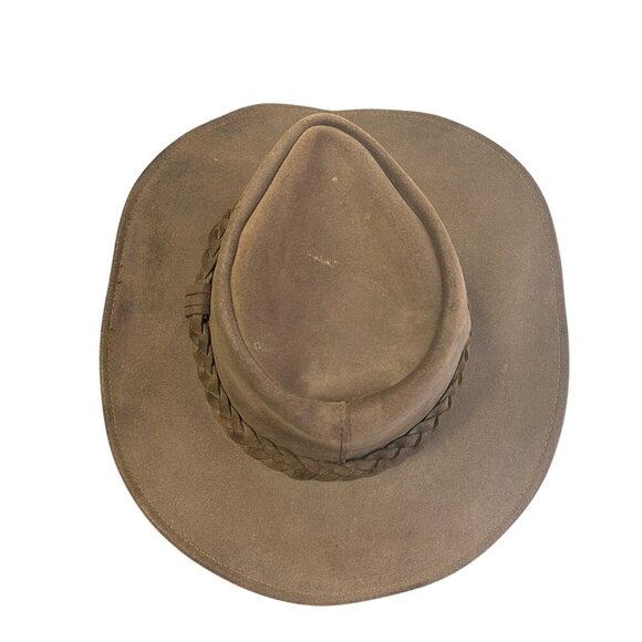 Vintage Henschel Brown Leather Hat Sz Small Made In USA Indiana Jones Style - Picture 5 of 6